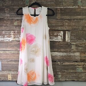 Calvin Klein Floral Midi Dress - White, Pink, Orange